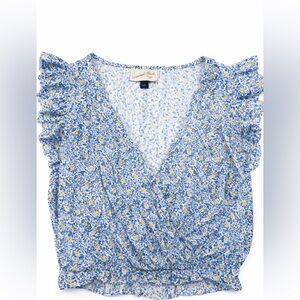 Universal Thread Floral Ruffle Sleeve Blouse – Size Small – Blue & Yellow small